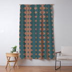 Wavy Stripes Mocha Brown and Dusty Teal Blue Ogee A-Go-Go Pattern Window Curtain Gallery Image 5