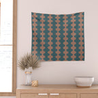 Wavy Stripes Mocha Brown and Dusty Teal Blue Ogee A-Go-Go Pattern Wall Tapestry Gallery Image 2