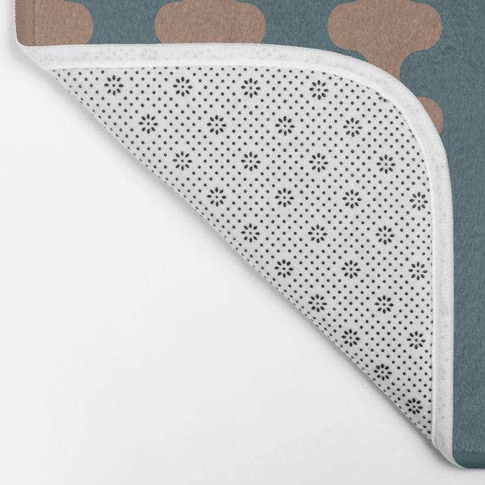 Wavy Stripes Mocha Brown and Dusty Teal Blue Ogee A-Go-Go Pattern Bath Mat Gallery Image 2