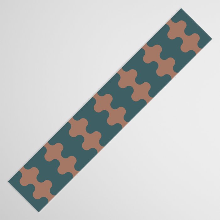 Wavy Stripes Mocha Brown and Dusty Teal Blue Ogee A-Go-Go Pattern Table Runner Gallery Image 3