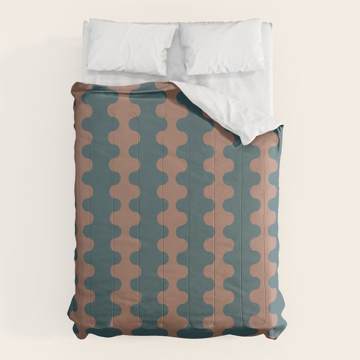 Wavy Stripes Mocha Brown and Dusty Teal Blue Ogee A-Go-Go Pattern Comforter Gallery Image 6