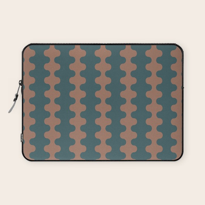 Wavy Stripes Mocha Brown and Dusty Teal Blue Ogee A-Go-Go Pattern Laptop Sleeve Gallery Image 1
