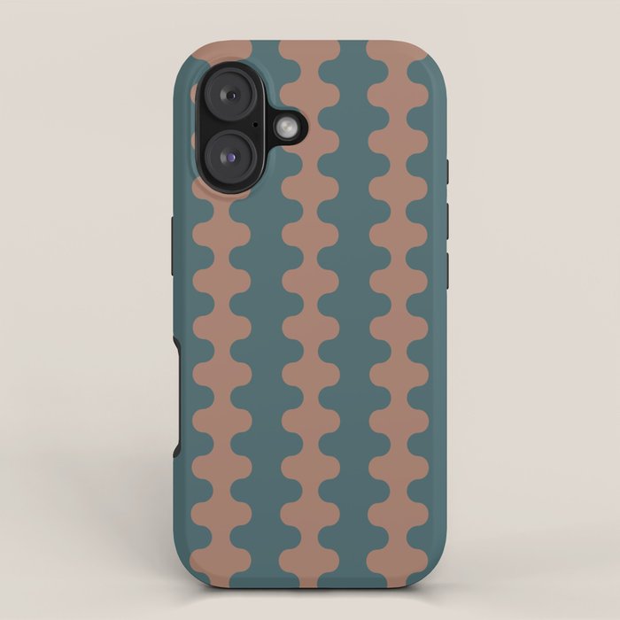 Wavy Stripes Mocha Brown and Dusty Teal Blue Ogee A-Go-Go Pattern iPhone Case Gallery Image 1