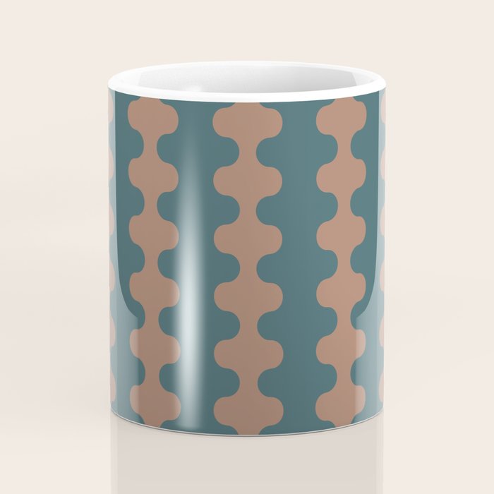 Wavy Stripes Mocha Brown and Dusty Teal Blue Ogee A-Go-Go Pattern Coffee Mug Gallery Image 4