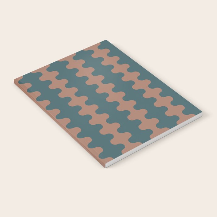 Wavy Stripes Mocha Brown and Dusty Teal Blue Ogee A-Go-Go Pattern Notebook Gallery Image 2