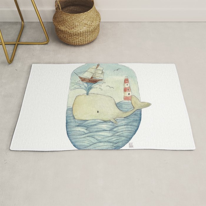 Cute Whale in the Sea Rug Gallery Image 1