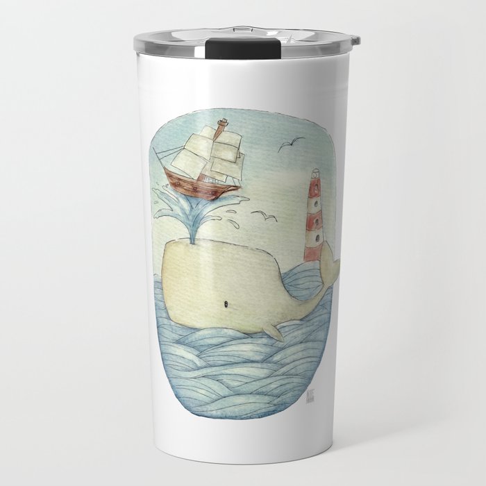 Cute Whale in the Sea Travel Mug Gallery Image 1