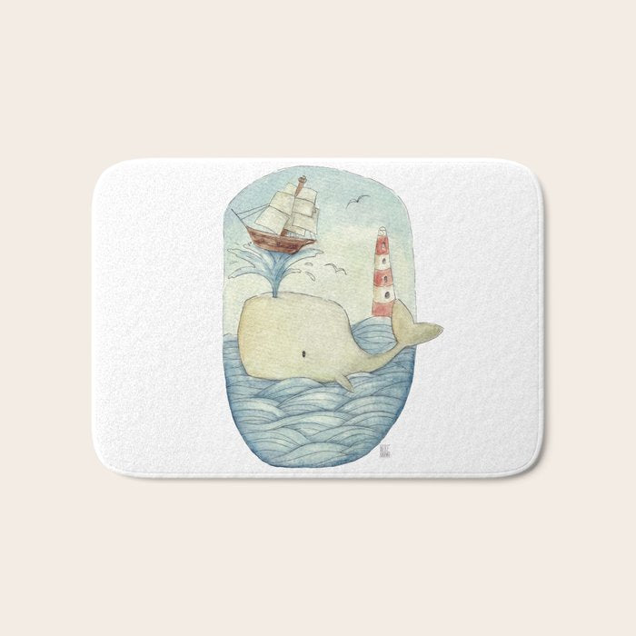 Cute Whale in the Sea Bath Mat Gallery Image 1