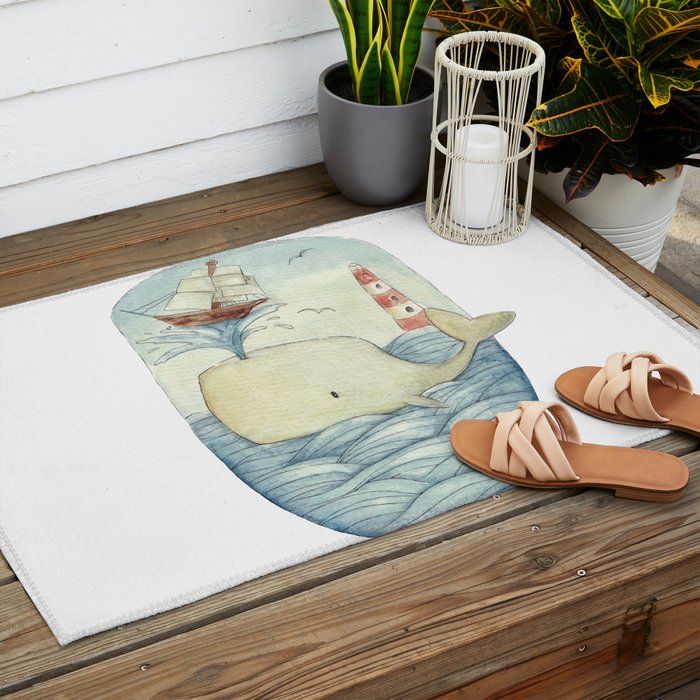 Cute Whale in the Sea Outdoor Rug Gallery Image 2
