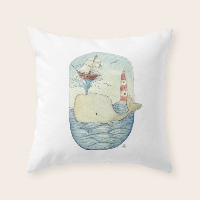Cute Whale in the Sea Throw Pillow Gallery Image 1