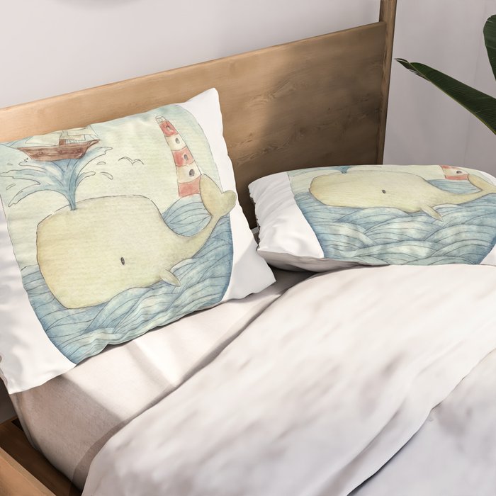 Cute Whale in the Sea Pillow Sham Gallery Image 2