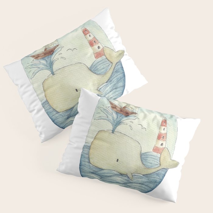 Cute Whale in the Sea Pillow Sham Gallery Image 1