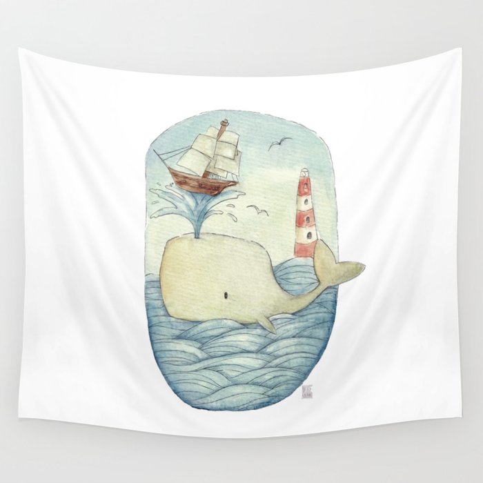 Cute Whale in the Sea Wall Tapestry Gallery Image 4