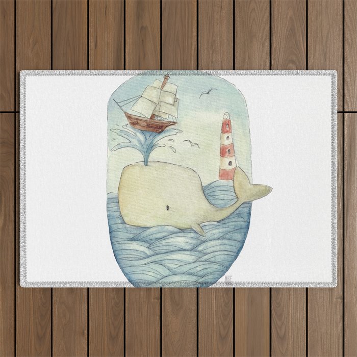 Cute Whale in the Sea Outdoor Rug Gallery Image 1