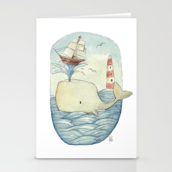 Cute Whale in the Sea Stationery Card Gallery Image 1