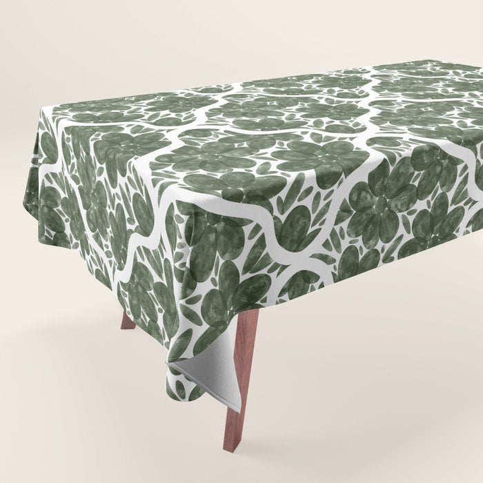 Green Petals Oasis Motif Tablecloth Gallery Image 1