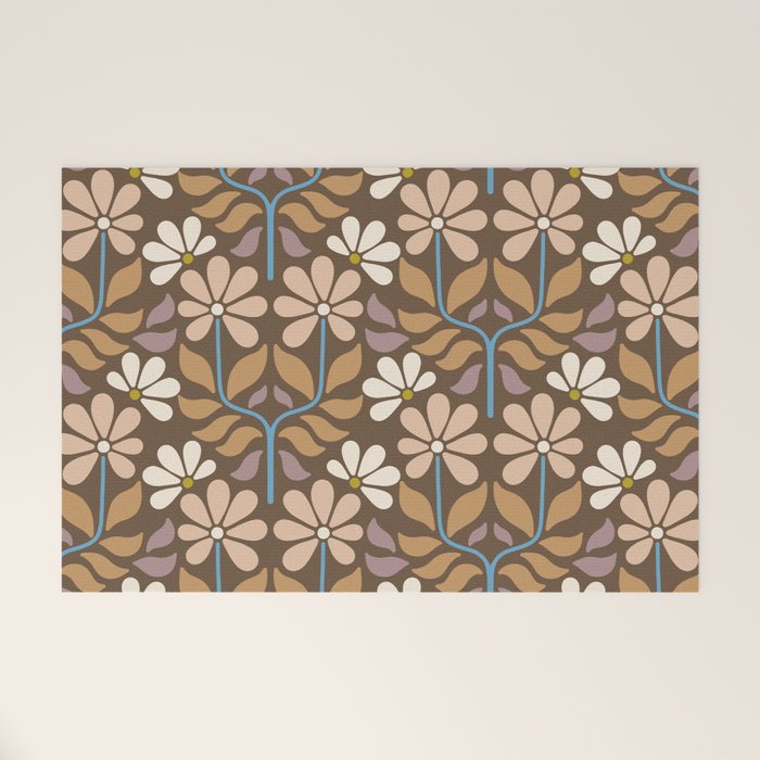Retro Floral Pattern Bloom Welcome Mat Gallery Image 1