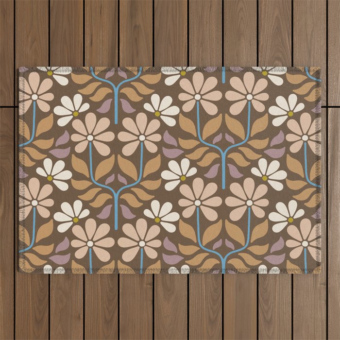 Retro Floral Pattern Bloom Outdoor Rug Gallery Image 1