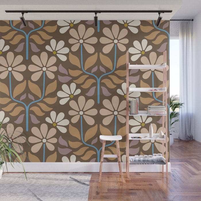 Retro Floral Pattern Bloom Wall Mural Gallery Image 1