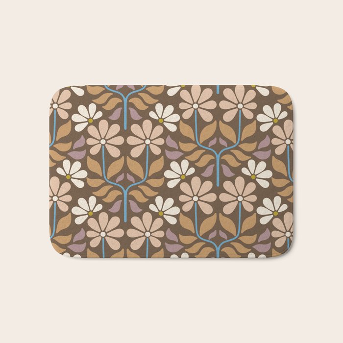Retro Floral Pattern Bloom Bath Mat Gallery Image 1