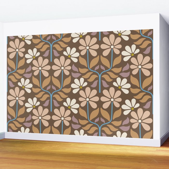 Retro Floral Pattern Bloom Wall Mural Gallery Image 2