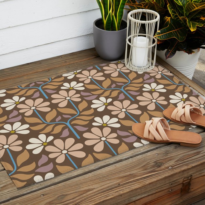 Retro Floral Pattern Bloom Outdoor Rug Gallery Image 2