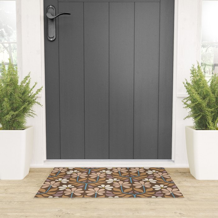Retro Floral Pattern Bloom Welcome Mat Gallery Image 3