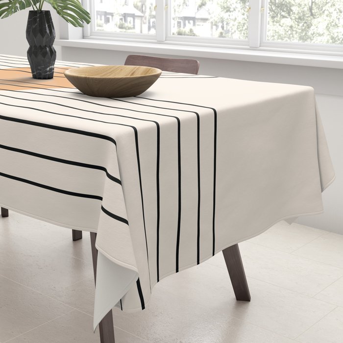 Geometric Lines in Black and Beige 14 (Rainbow and Sun Abstraction) Tablecloth Gallery Image 3