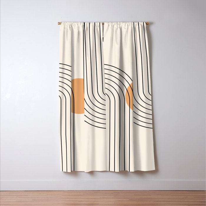 Geometric Lines in Black and Beige 14 (Rainbow and Sun Abstraction) Window Curtain Gallery Image 3