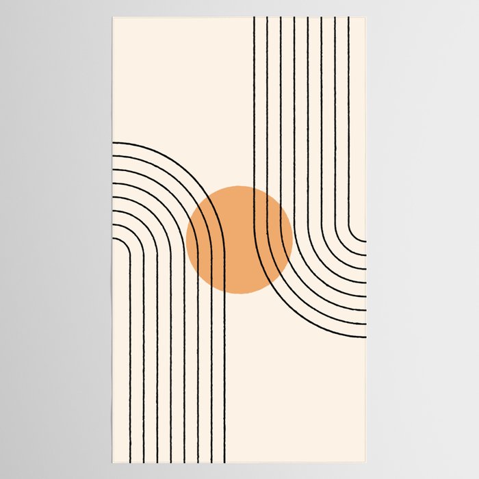 Geometric Lines in Black and Beige 14 (Rainbow and Sun Abstraction) Tablecloth Gallery Image 2