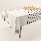 Geometric Lines in Black and Beige 14 (Rainbow and Sun Abstraction) Tablecloth Gallery Image 1