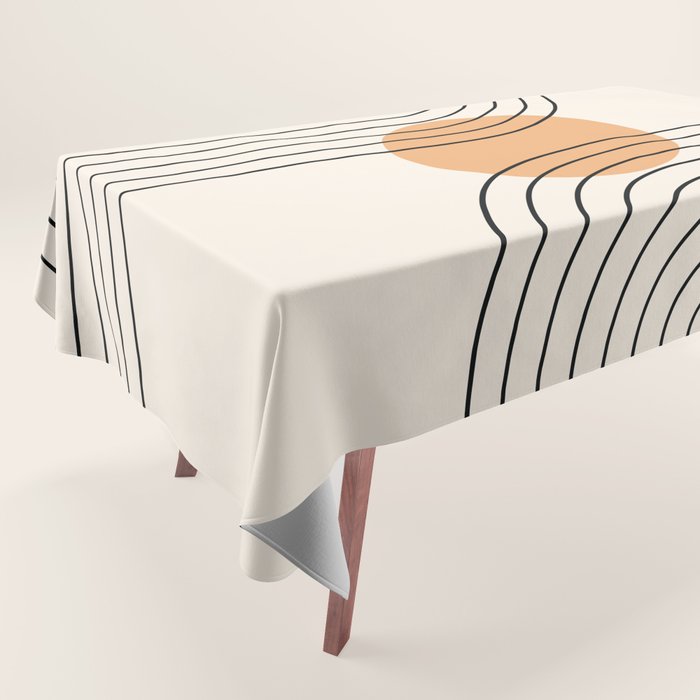 Geometric Lines in Black and Beige 14 (Rainbow and Sun Abstraction) Tablecloth Gallery Image 1
