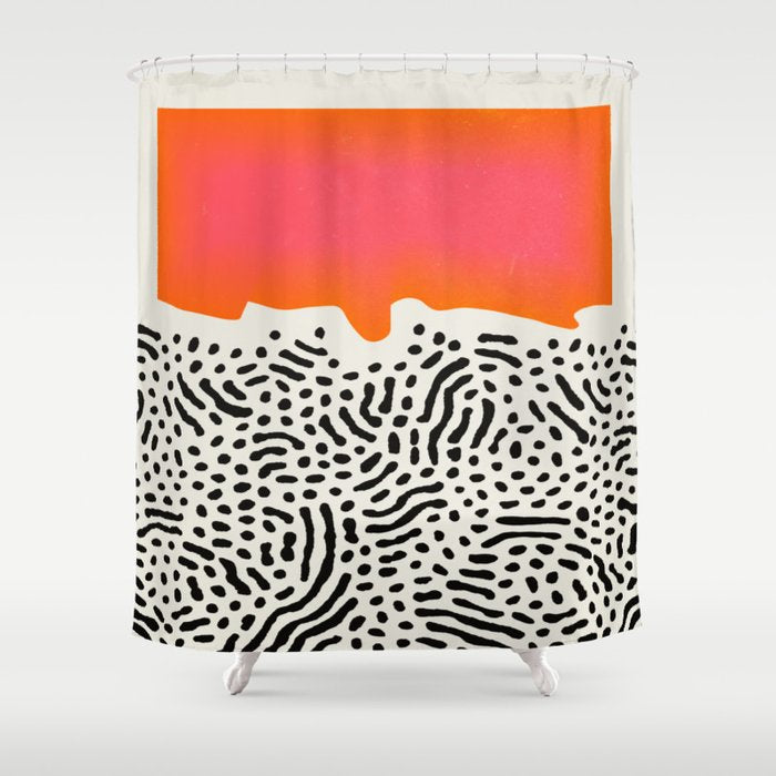 Sunset & Spots: Mid Century Abstraction Shower Curtain Gallery Image 1