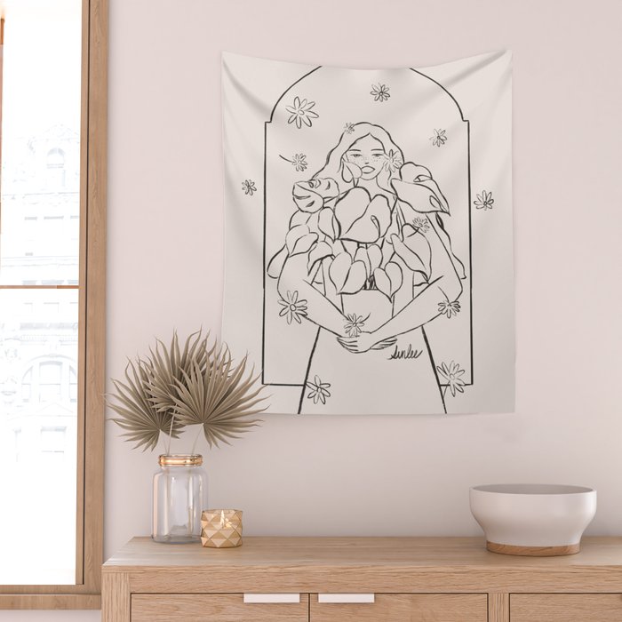 Falling Flowers lines Wall Tapestry Gallery Image 2