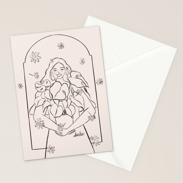 Falling Flowers lines Stationery Card Gallery Image 2