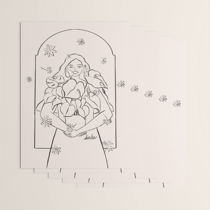 Falling Flowers lines Wrapping Paper Gallery Image 3