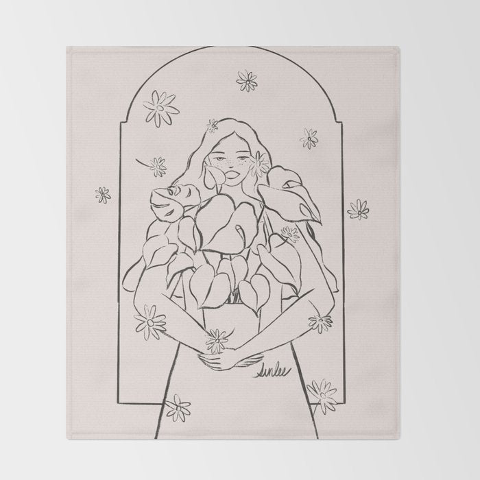 Falling Flowers lines Throw Blanket Gallery Image 2