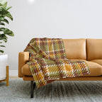 Retro 70s autumn tartan brown moss green mustard yellow pattern Throw Blanket Gallery Image 1