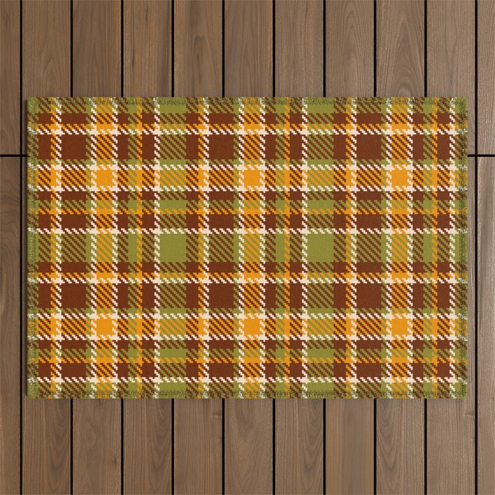 Retro 70s autumn tartan brown moss green mustard yellow pattern Outdoor Rug Gallery Image 1