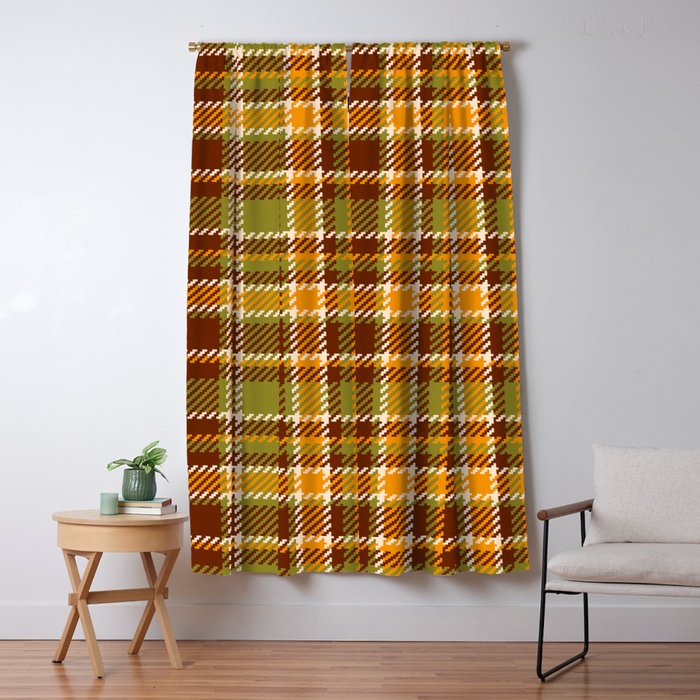 Retro 70s autumn tartan brown moss green mustard yellow pattern Window Curtain Gallery Image 5