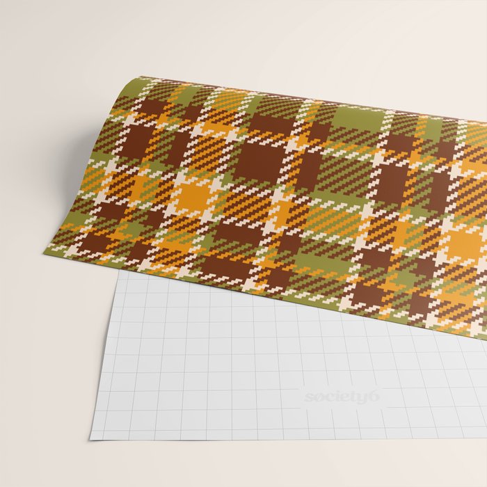 Retro 70s autumn tartan brown moss green mustard yellow pattern Wrapping Paper Gallery Image 2