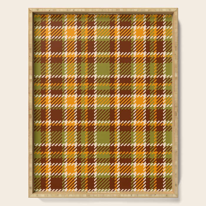 Retro 70s autumn tartan brown moss green mustard yellow pattern Serving Tray Gallery Image 1