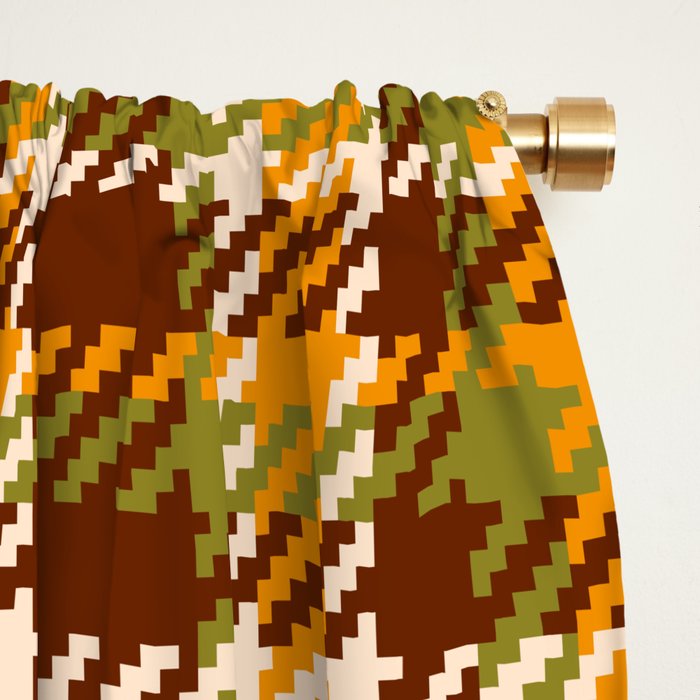Retro 70s autumn tartan brown moss green mustard yellow pattern Window Curtain Gallery Image 2