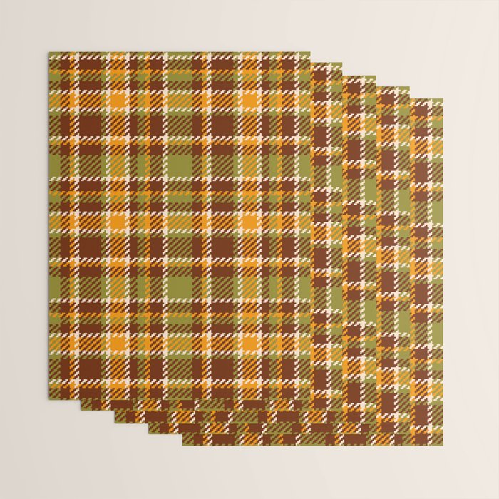 Retro 70s autumn tartan brown moss green mustard yellow pattern Wrapping Paper Gallery Image 3