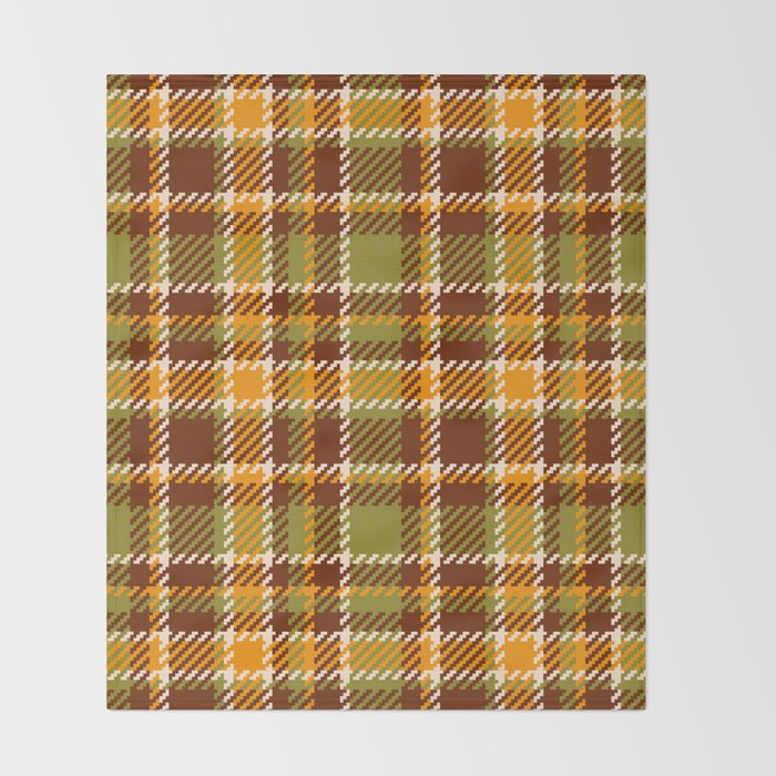Retro 70s autumn tartan brown moss green mustard yellow pattern Throw Blanket Gallery Image 2