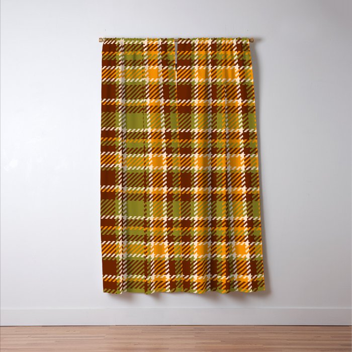 Retro 70s autumn tartan brown moss green mustard yellow pattern Window Curtain Gallery Image 3