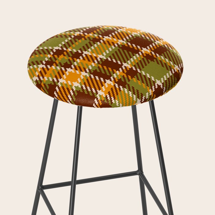 Retro 70s autumn tartan brown moss green mustard yellow pattern Stool Gallery Image 2