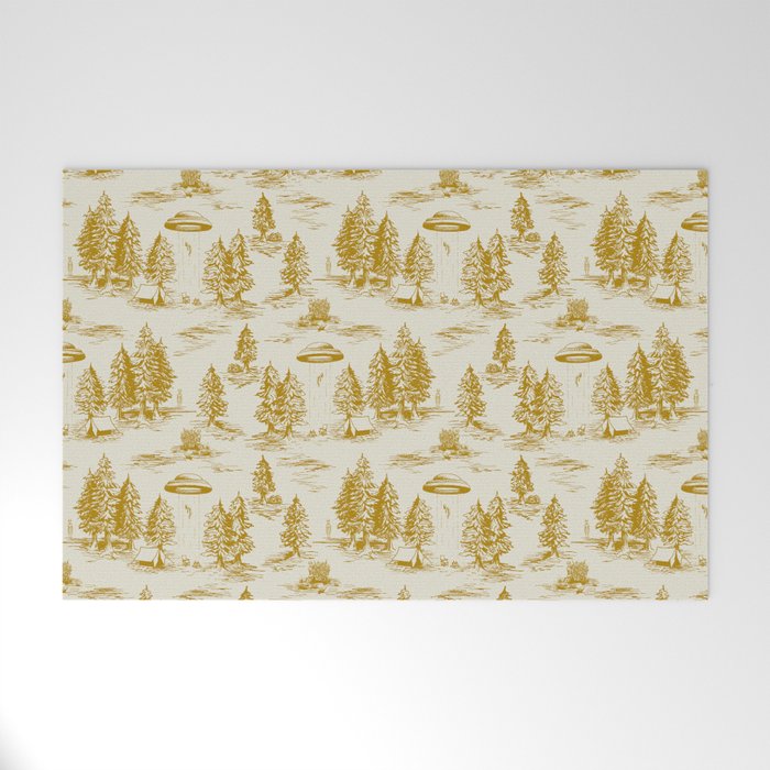 Yellow/Gold Alien Abduction Toile De Jouy Pattern Welcome Mat Gallery Image 1