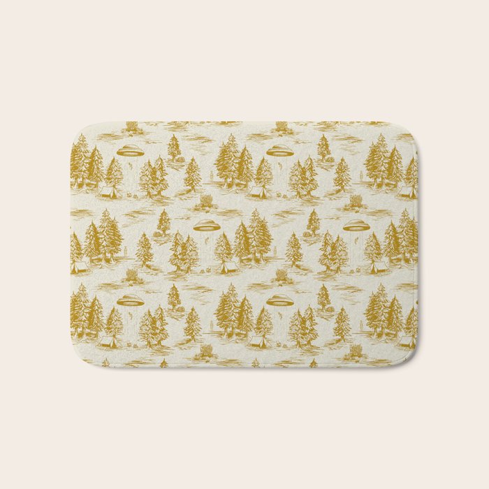 Yellow/Gold Alien Abduction Toile De Jouy Pattern Bath Mat Gallery Image 1