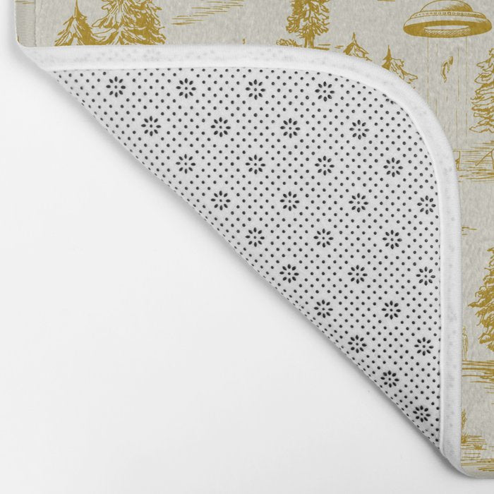 Yellow/Gold Alien Abduction Toile De Jouy Pattern Bath Mat Gallery Image 2